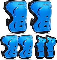 Vista 1 de Rodilleras para niños, conjunto de equipo de protección con rodilleras, coderas y muñequeras, ideal para niñas y niños, patinaje, patineta, Azul