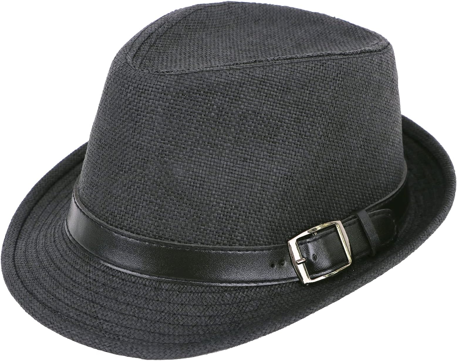 Simplicity Panama Style Trilby Fedora Straw Sun Hat with Leather Belt