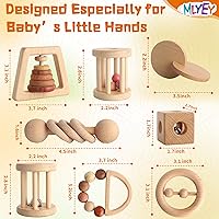Vista 6 de Juguete de madera para bebé, 8 piezas, juguetes Montessori para bebés de 1 a 3 años de edad, juego de sonajeros de madera para agarre infantil