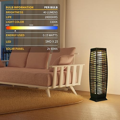 Miniatura 7 de Lámpara de pie solar, lámpara de pie para exteriores, faroles solares impermeables para exteriores, lámpara solar de mimbre de resina alimentada por