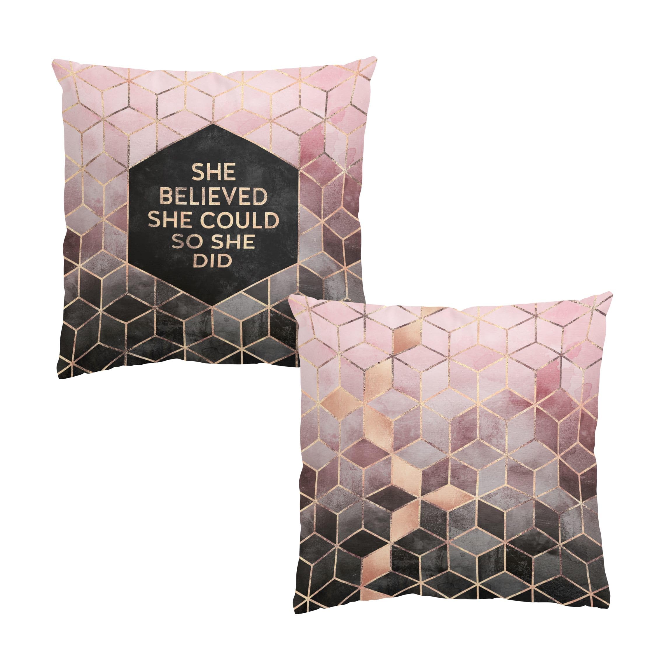 Deko Kissenhülle 2er Set drinnen/Indoor waschbar Sprüche ohne Füllung Zierkissen - Made in Germany - Geometrisch Bezug rosa Sofakissen Indoor Sofa Bett 1251