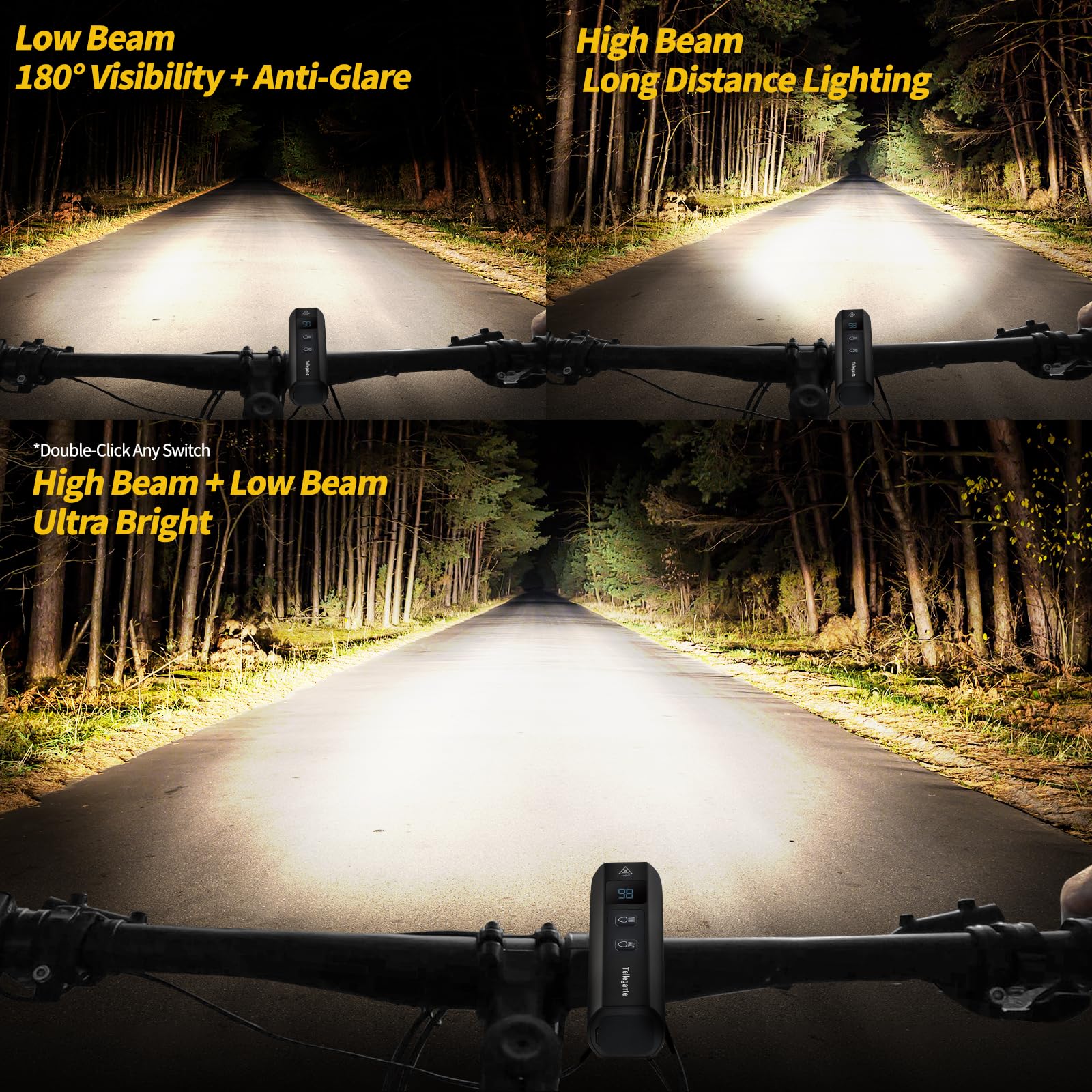 Lampe Velo 2 LED Ultra Puissantes 6000mAh Eclairage Velo Rechargeable USB C Lumiere Velo Avant et Arriere, Feu Arrière Vélo Intelligent, Affichage de Batterie & IPX6 Étanche Phare VTT Route