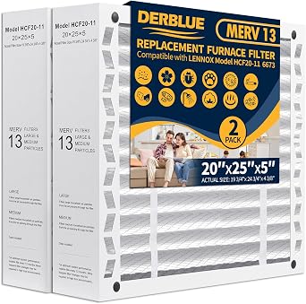 DerBlue 2PCS 20x25x5 MERV 13 Furnace Filter Replacement Compatible with Lennox X6673 HCF20 Pleated HVAC,Foldable Design for Easy Installation & Space-Saving Actual Size 19.75 x 24.75 x 4.38 In