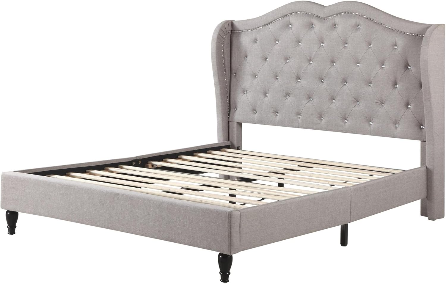 Home Life Premiere Curved Classics Cloth Light Grey Silver Linen 51 Tall Headboard Platform Bed with Slats King - Complete Bed 5 Year Warranty Included 019