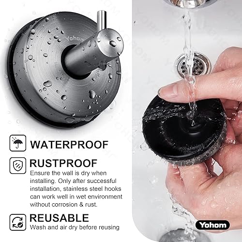 Miniatura 3 de YOHOM Ganchos de ventosa  Ganchos de acero inoxidable negro para ventana y toalla de ducha  Capacidad para 2 piezas