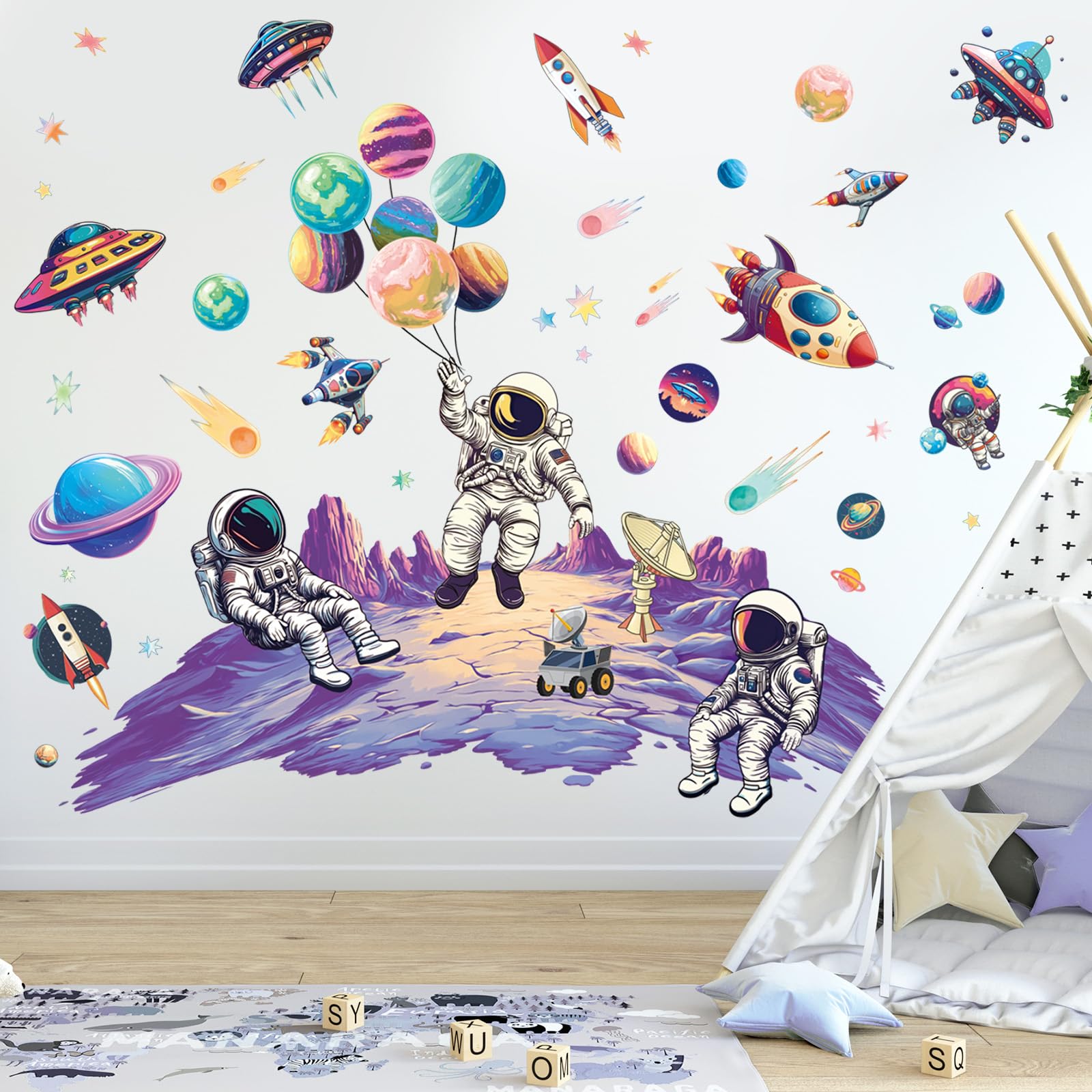 SHUCHING Astronauts Wall Stickers for Kids Removable Vinyl Space Wall Decals Decoration for Boys Bedroom Nursery Playroom - Image 2