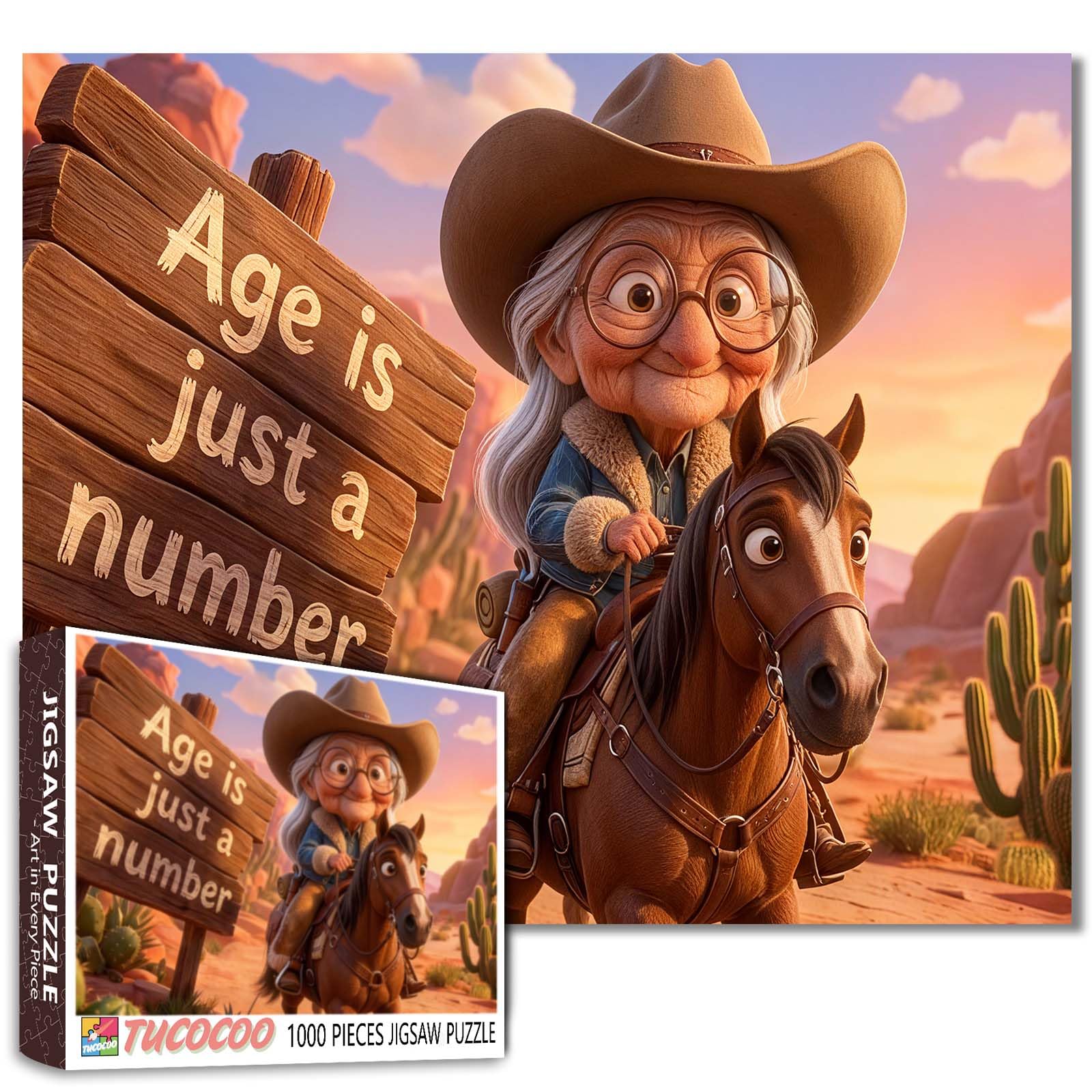 Grandma Cowboy Riding Horse Jigsaw Puzzles for Adults 1000 Pieces Funny Quote Scene DIY Puzzles for Family Activity Games Elderly Lady Art Home Wall Decor Craft Gifts 19.7 x 27.6 Inch โ image 1