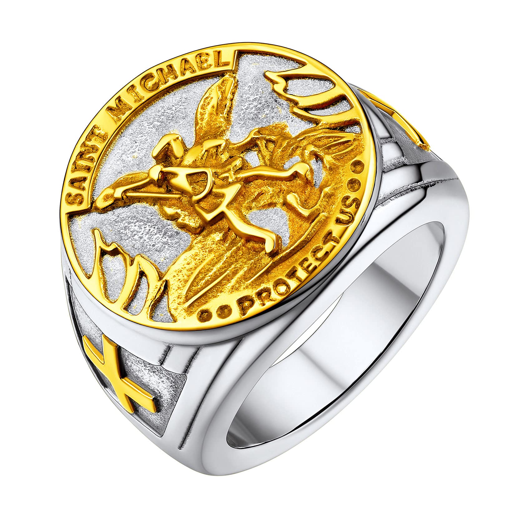 U7Anillo Religioso San Miguel & Cristóbal & Florián Anillo Sello Acero Inoxidable 316L Anillo Hip Hop para Hombre Joyería Vintage de Protección