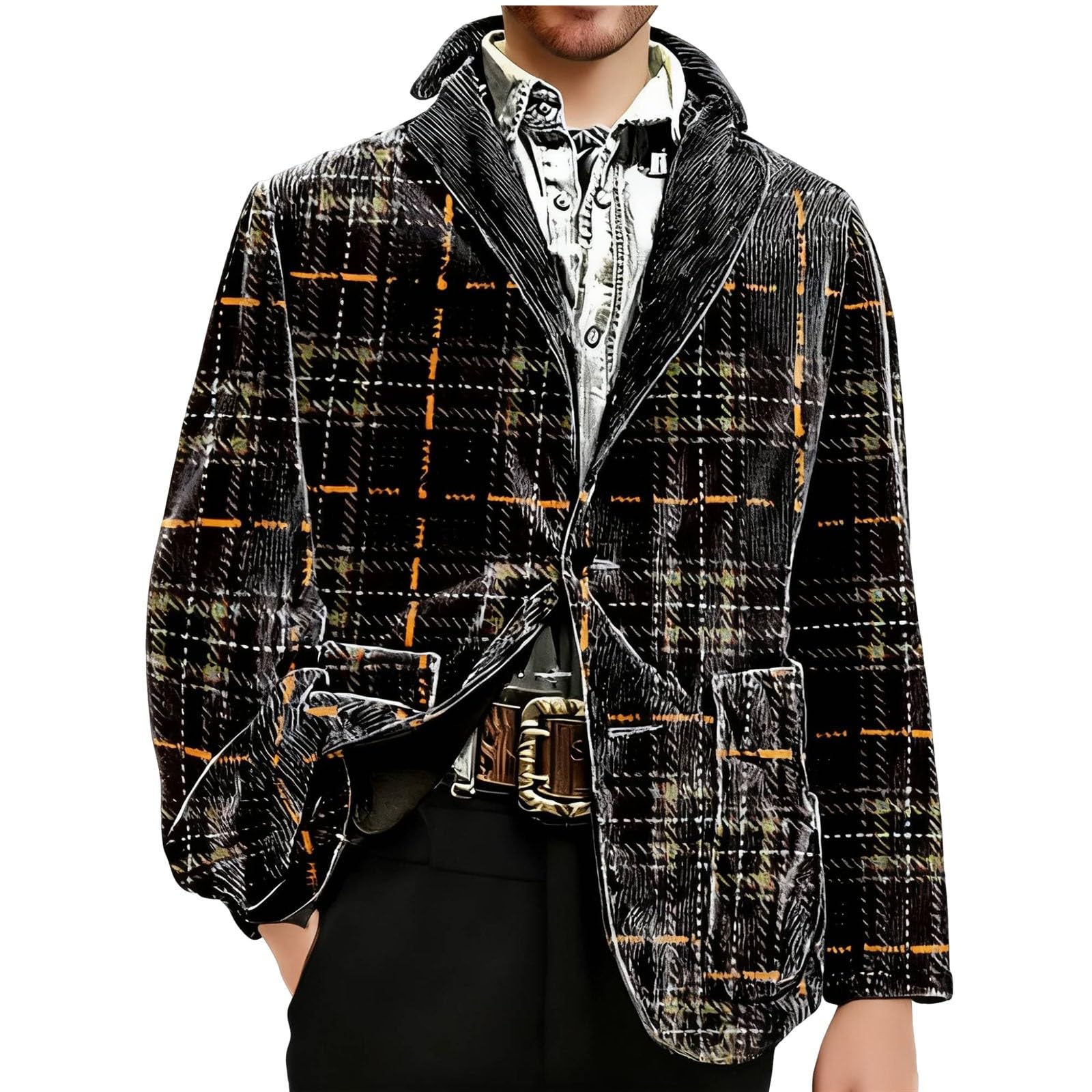 Chaqueta de traje de Navidad con pana de abrigo cómodo y botones retro 5