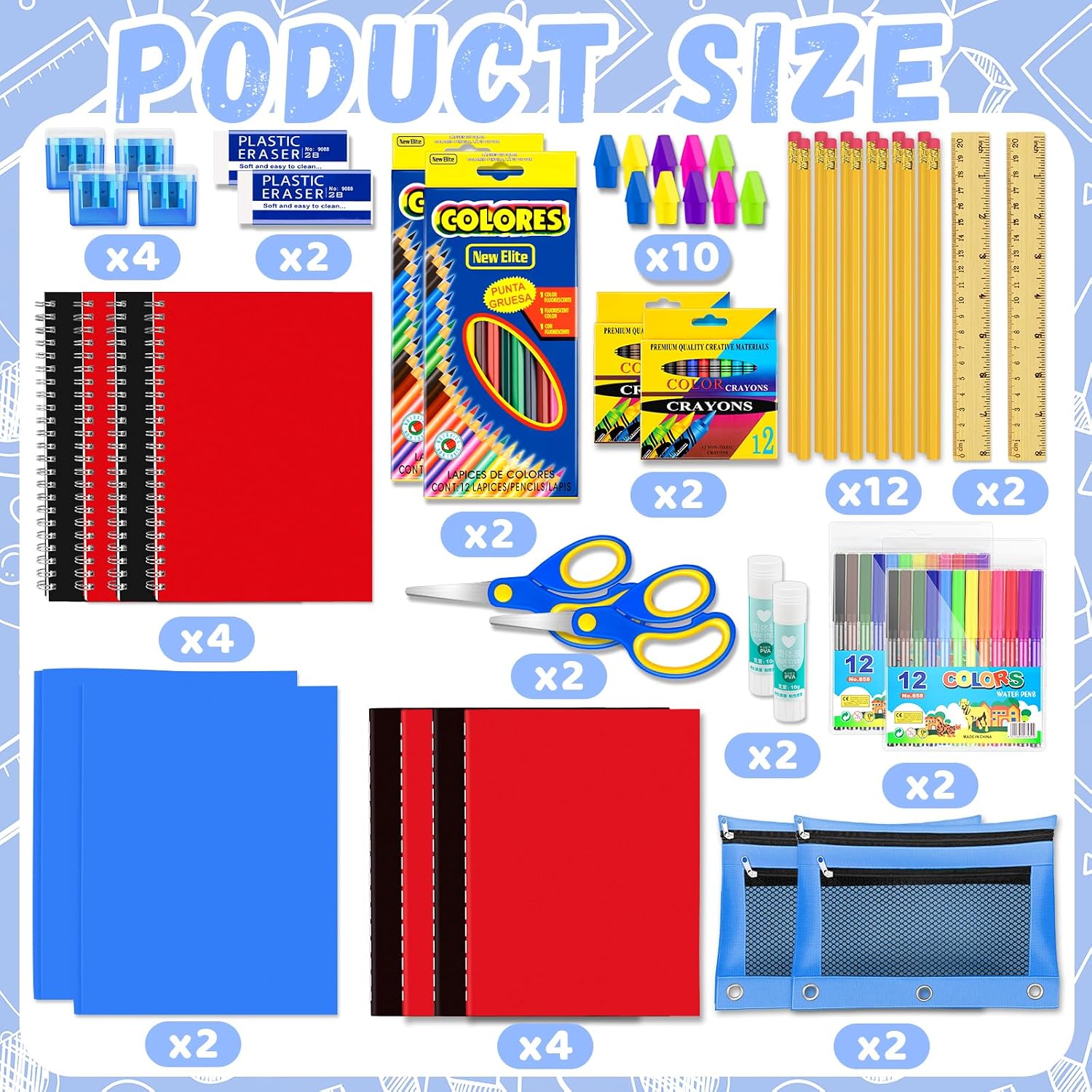 2 Set Back to School Supplies Kit for Kindergarten-Grade 5 Student Bulk Back to School Essentials Includes Notebook Markers Pencil and Much More School Supplies Students image 2
