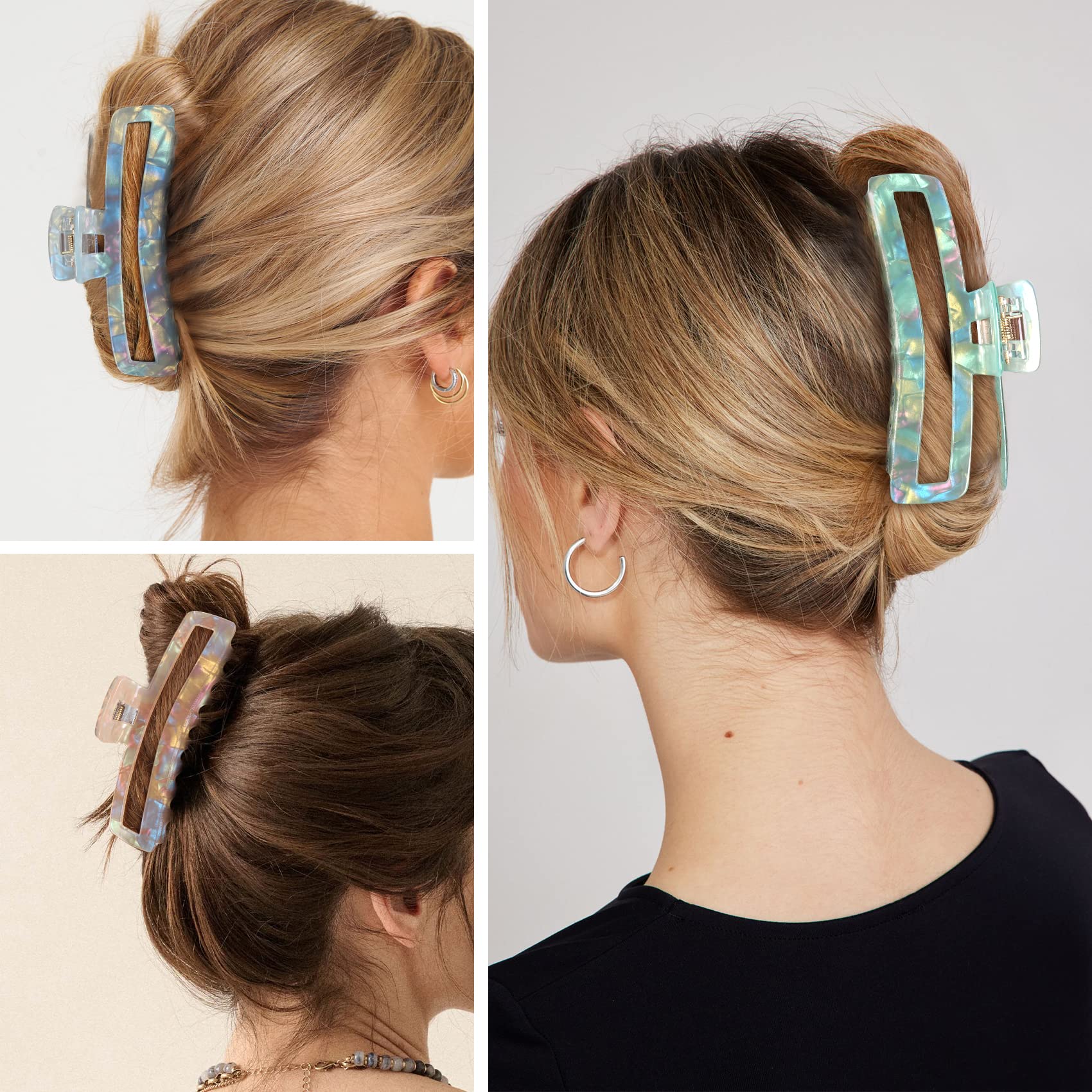 Pinzas para el cabello para mujer, pinzas grandes antideslizantes para el cabello, pinzas para el cabello fino (pinza cuadrada)