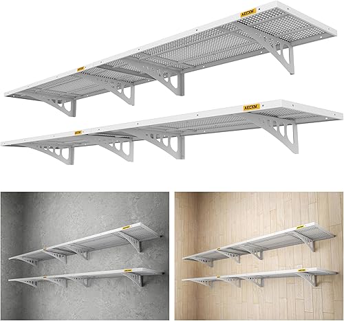 Miniatura 14 de Paquete de 2 estantes de pared ajustables para garaje de 2x3 pies con capacidad de carga de 560 libras, estante de almacenamiento montado en la