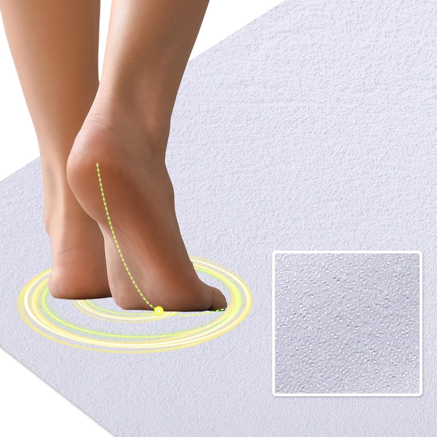 Dunzoom 21" x 21" White Non Slip Shower Bathtub Mat Square Bath Tub with Drain Cut Out Holes Non Skid Safety Adhesive Peel and Stick Bath Mat PEVA for Shower Floor Boats Wet Areas (Round Hole)