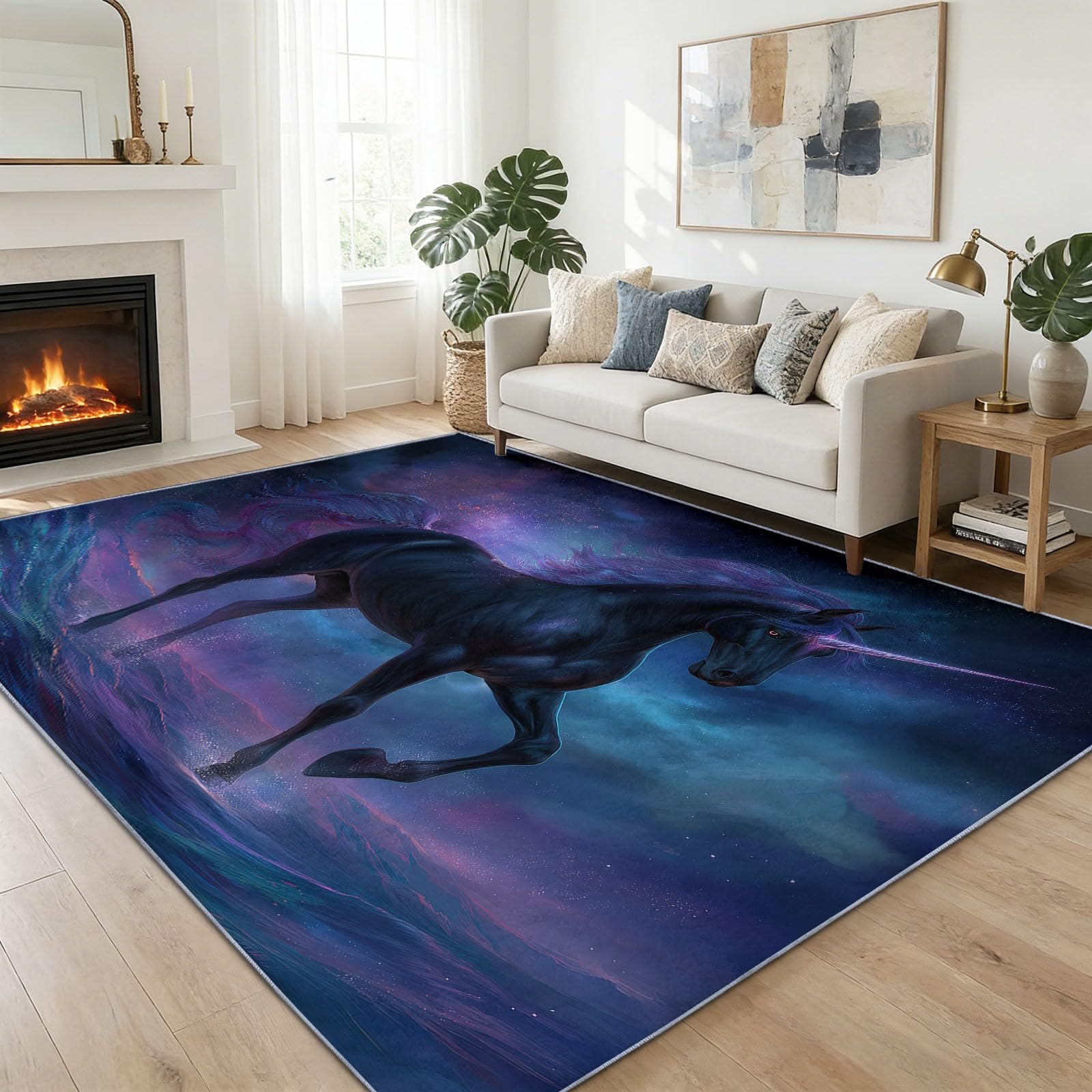 Tapis enfant licorne noire pour chambre et salon