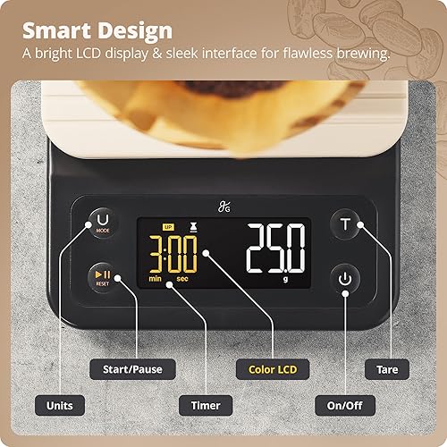 Miniatura 7 de Greater Goods Digital Coffee Scale with Timer – Accurate 0.1g Precision, Multi-Color Display, Waterproof & Heat-Resistant Cover, for Pour-Over