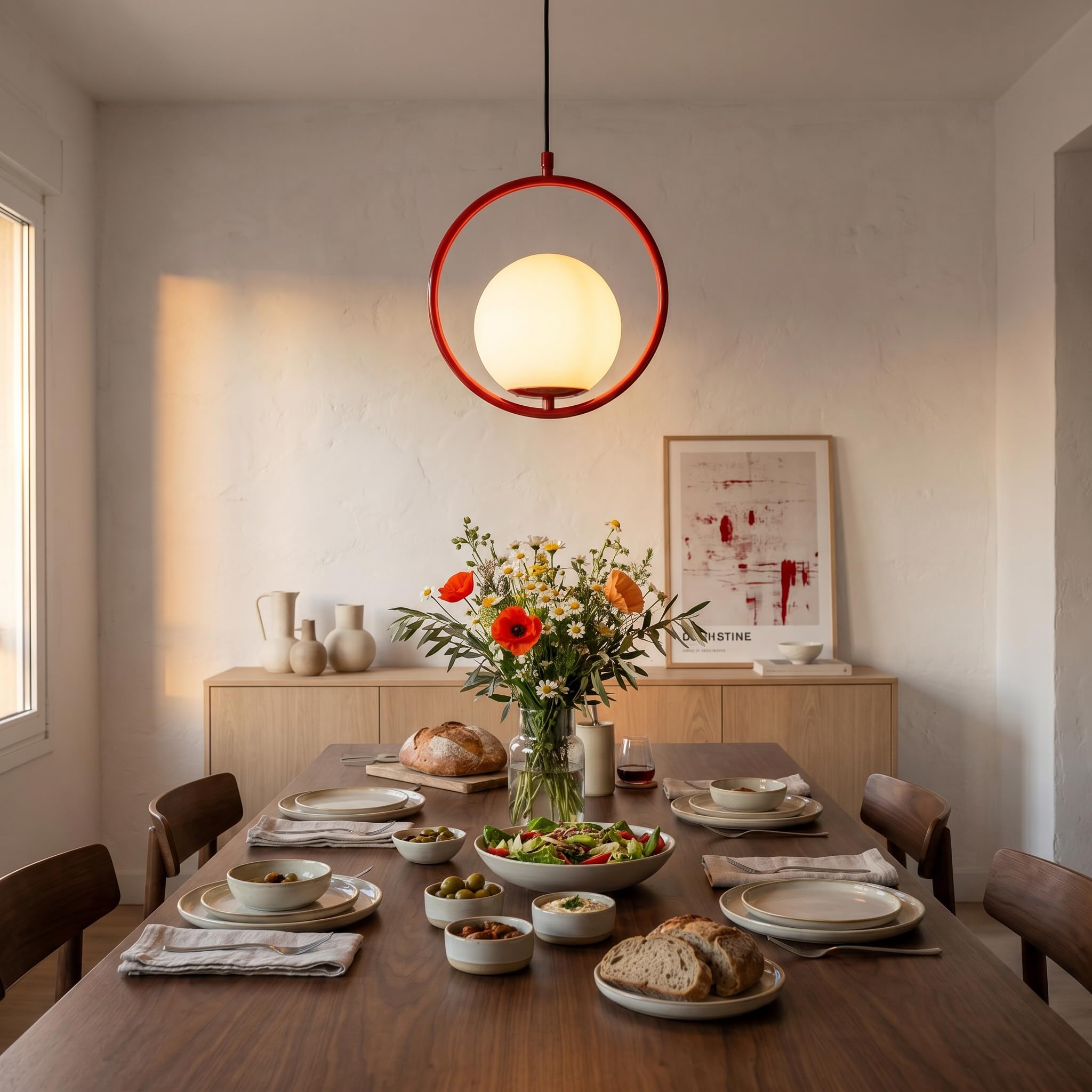 BARCELONA LED Lampada a Sospensione KATE Rossa E27, Sfera in Vetro Opalino, Lampadario Moderno a Sospensione, Design Minimalista per Soggiorno Sala da Pranzo Camera Cucina