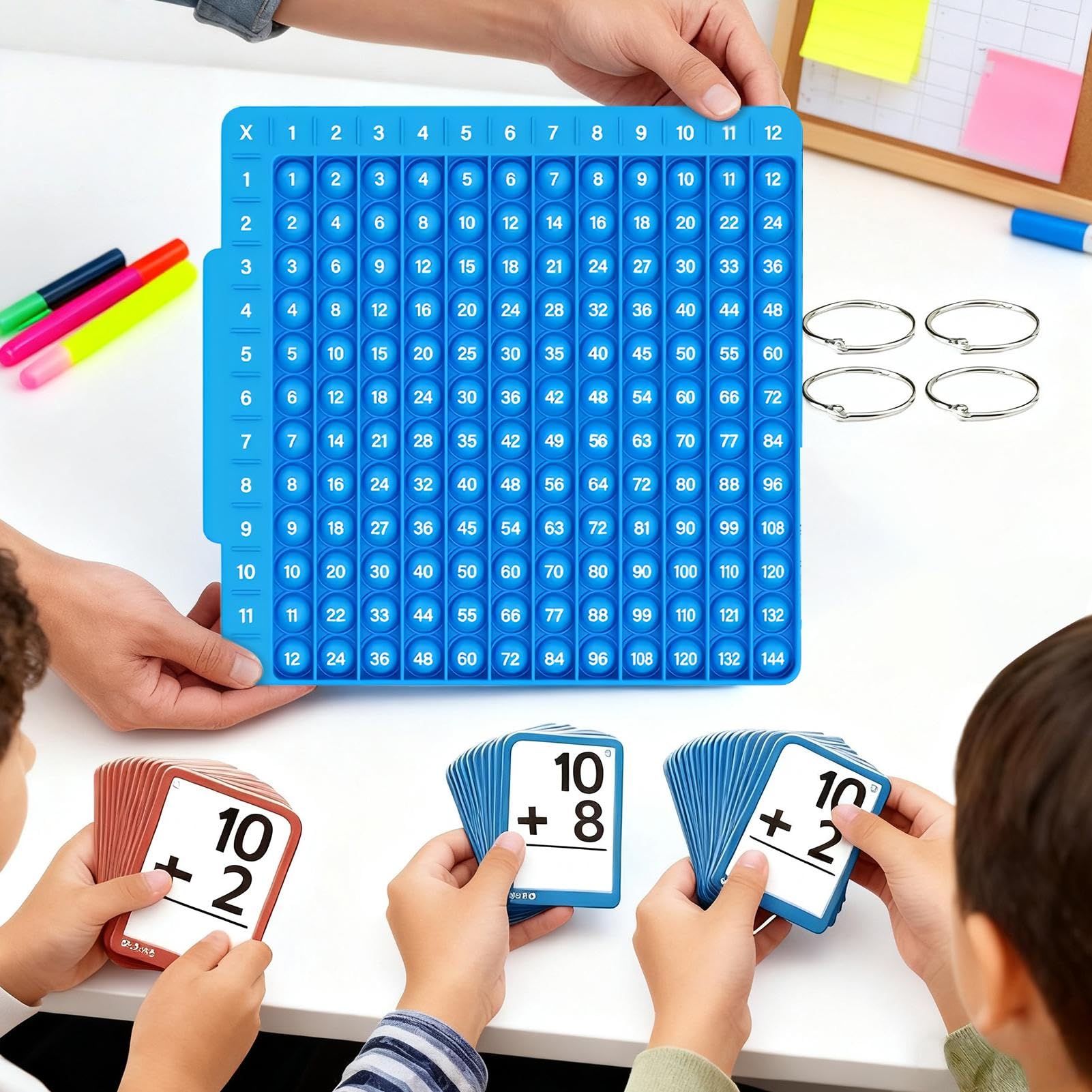 Schede flash matematiche, set di apprendimento matematico, schede flash educative con bordo, 332 carte per addizione, sottrazione, moltiplicazione e divisione, silicone blu, età 6-12 anni, con anelli