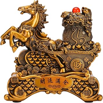 BRABUD Resin Horse Statue Stepping on Coins and Dragging Money Bag, Attract Success Wealth Creative Home Desk Living Room Office Decoration Collectible Business Gift 7H TQGJBS693