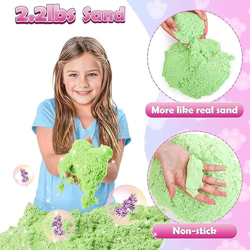 Miniatura 3 de Lorfancy Caja de arena para gatos, kit de arena para niños, juguete sensorial de cubo de 2.2 libras, arena mágica, figuras de gato para mascotas,