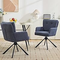 Vista 17 de Silla de Comedor de Tela Moderna Giratoria Sillas de Comedor Tapizadas Cómodo Sillón de Acento con Respaldo Medio, Silla de Escritorio con Brazos