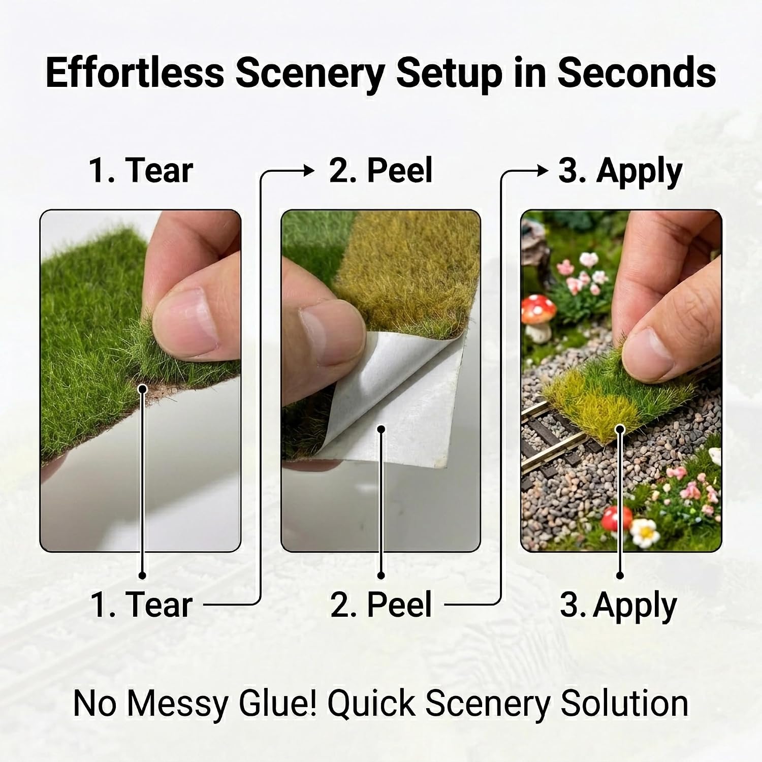 5 Pcs Static Grass Bushy Tufts, Miniature Turf Flower Clusters Self Adhesive Peel Stick Model Scenery for HO Scale Train Layouts, Railroad Scenery, Military Dioramas & Model Landscape Basing