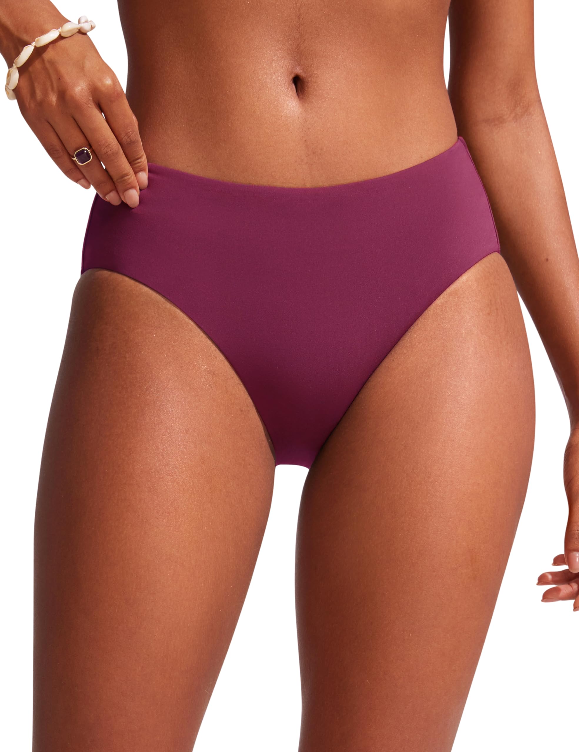 CRZ YOGA Mid Waisted Bikini Bottoms for Women - Full Coverage Bathing Suit Swimsuit Basic Swim Briefs