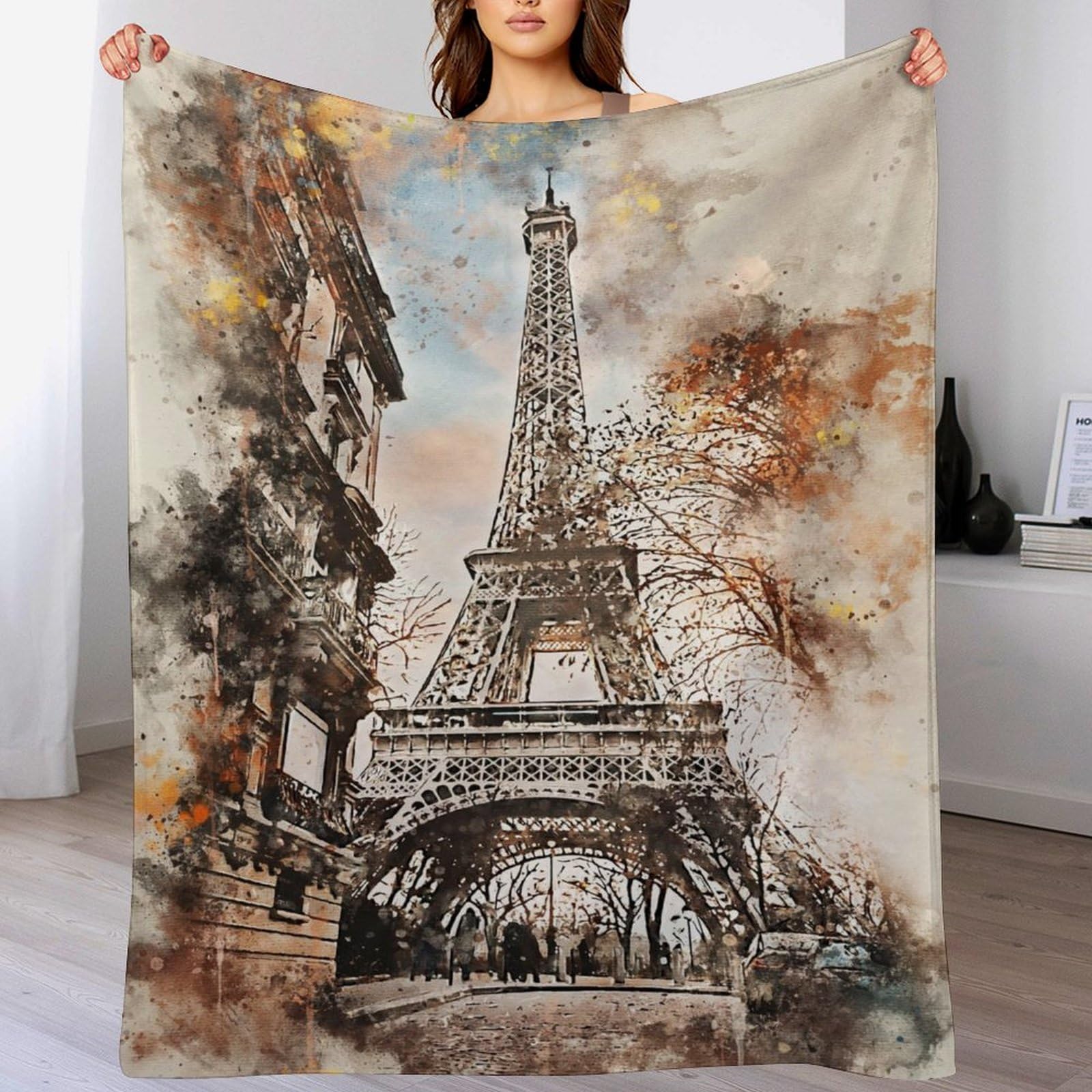 Couverture Tour de Paris flannel chaude lit canapé 180x200 plaid imprimé facile à laver