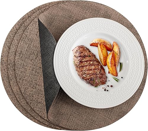 Miniatura 9 de Romanstile Juego de 6 manteles individuales redondos, reversibles de piel sintética, 100% impermeables, a prueba de aceite, antideslizantes,