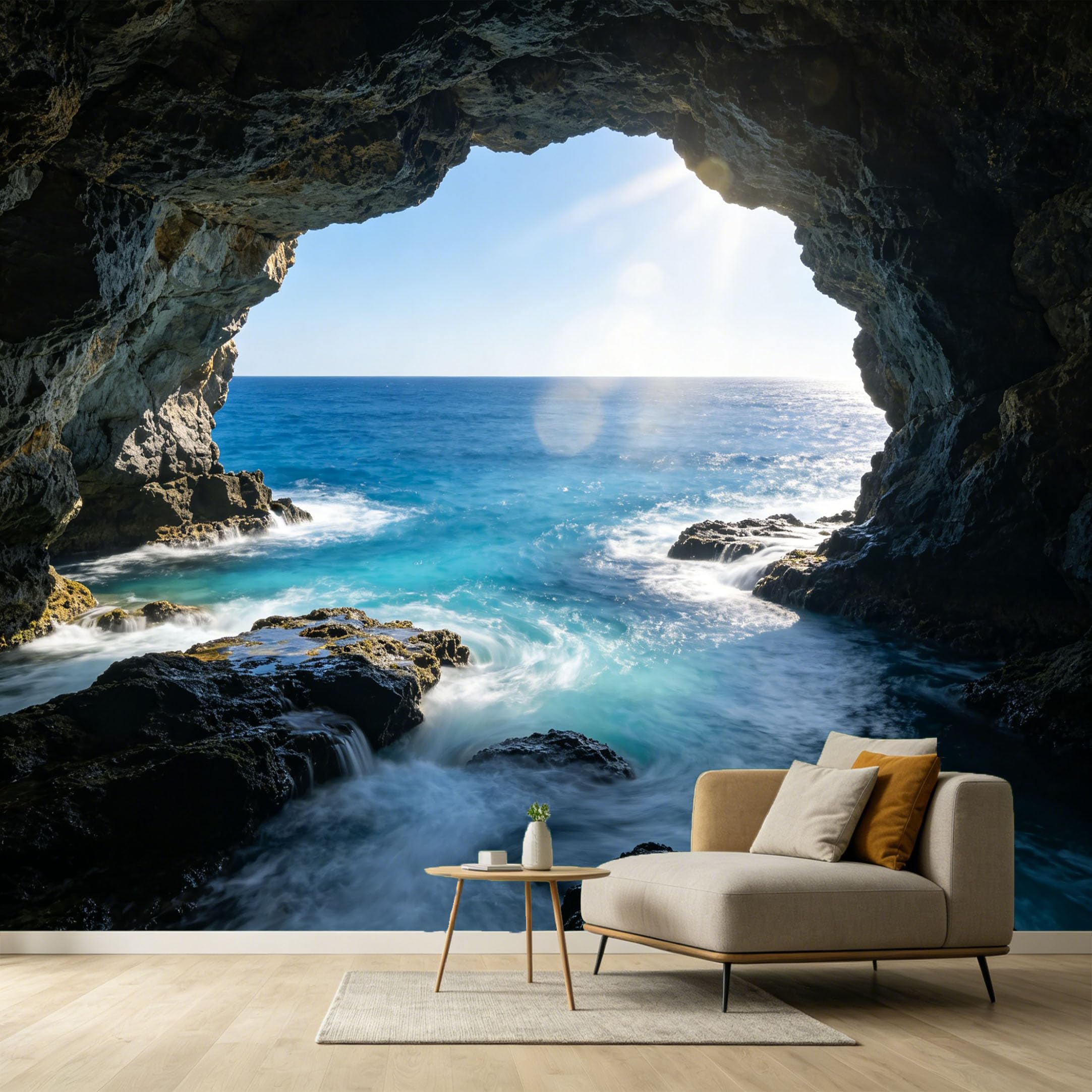 Custom Size Wall Murals Coastal Ocean Marine Sea Cave Sunlight 3D Trompe L'Oeil SelfAdhesive Wall Fabric Removable Large Wallpaper for Photo Living Room