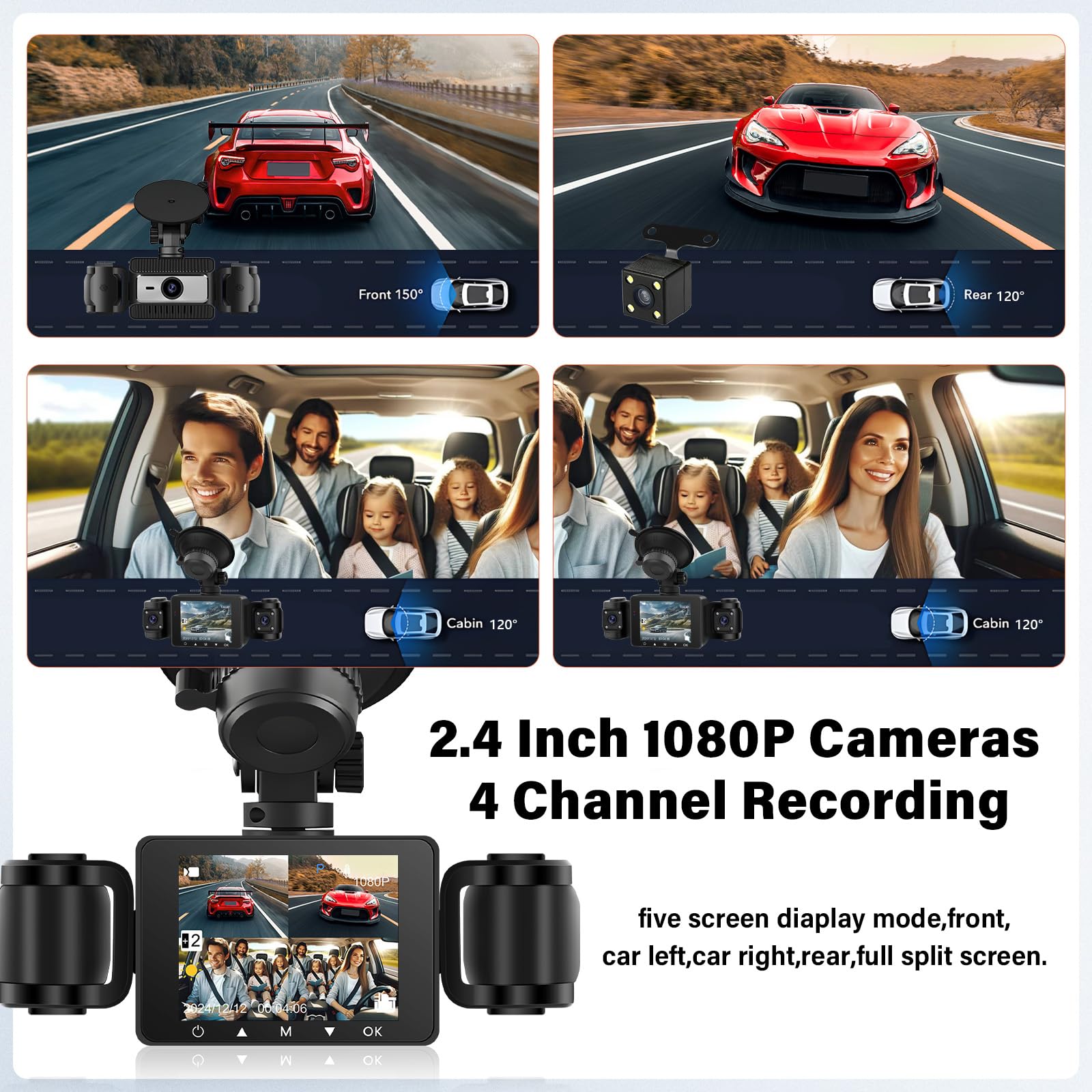 CAMECHO Dashcam Voiture Avant Arrière 1080P, Caméra Embarquée Voiture avec Carte SD 64Go Gratuite, Caméra de Voiture WiF, Super Vision Nocturne, Mode Parking 24H