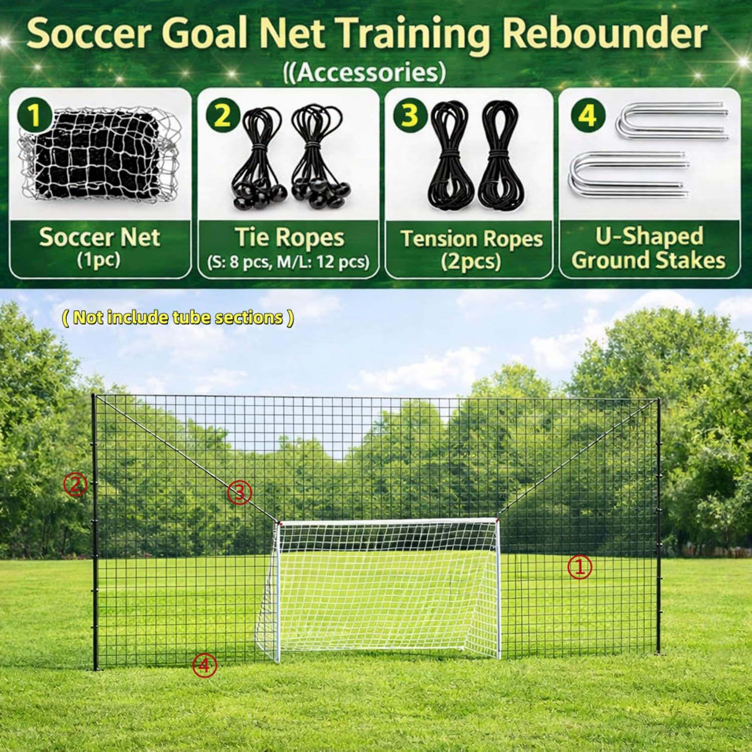3-in-1 Soccer Goal with Rebounder & Backstop Net, Soccer Training Equipment for Backyard, Soccer Rebounder for Shooting, Passing & Ball Control, Kids & Youth