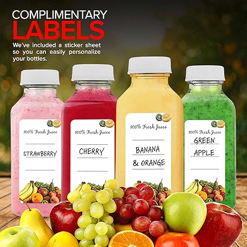 Miniatura 5 de Botellas de jugo con tapas para jugos y licuados, botellas de plástico vacías transparentes reutilizables con tapas, recipientes de bebida de 12