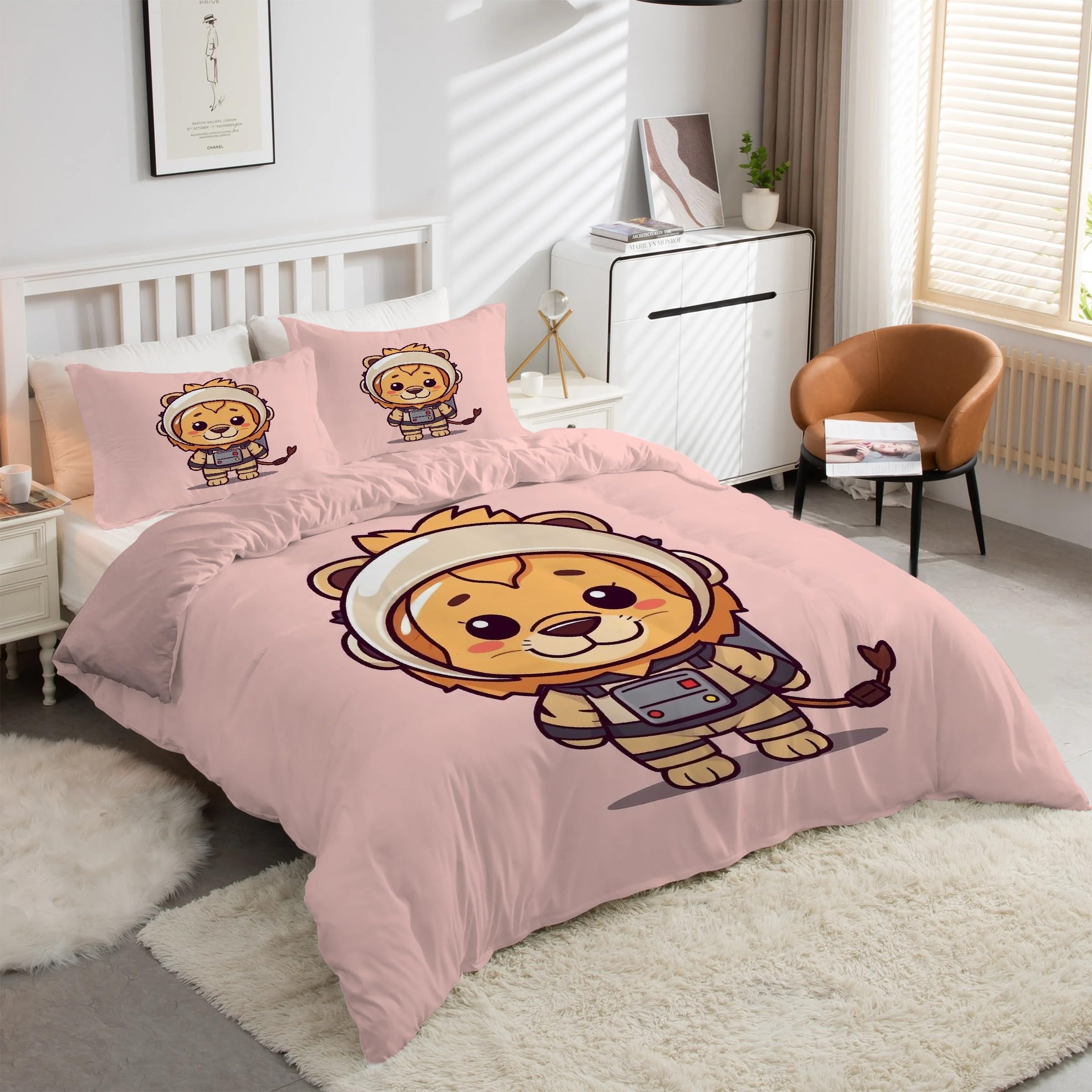 Parure de lit 90x190 lion en microfibre hypoallergénique facile à laver sans repassage