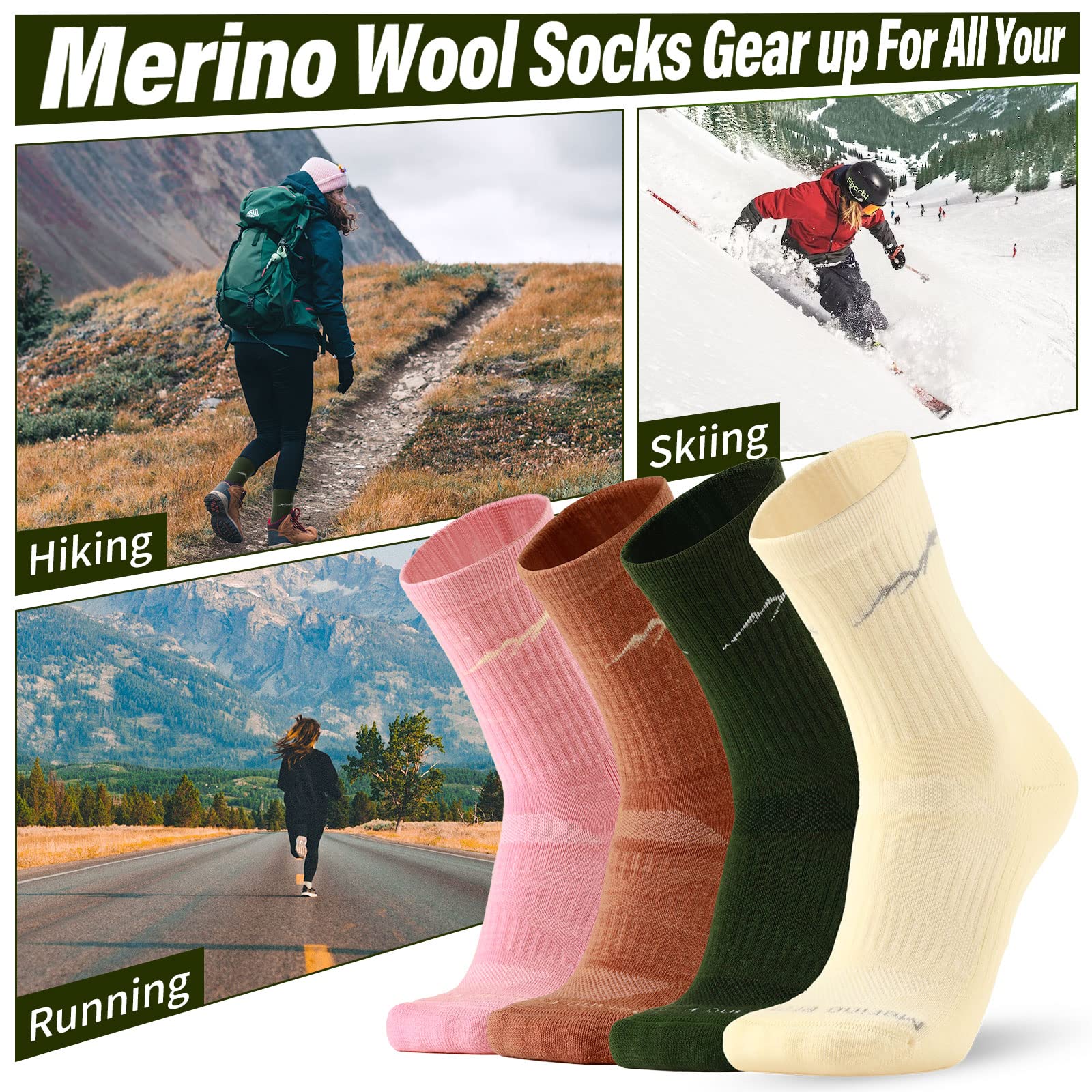 Merino Protect Chaussettes Merinos Femme Coussin Chaussettes Thermiques Randonnée Chasse Cyclisme Doux Chaudes Chaussettes