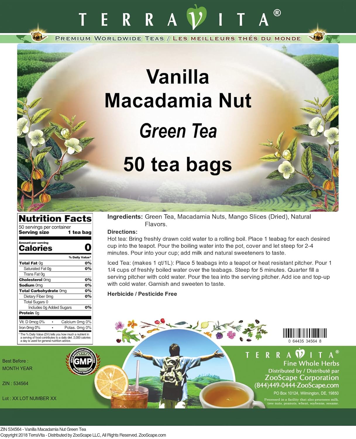 Vanilla Macadamia Nut Green Tea (50 tea bags, ZIN: 534564)