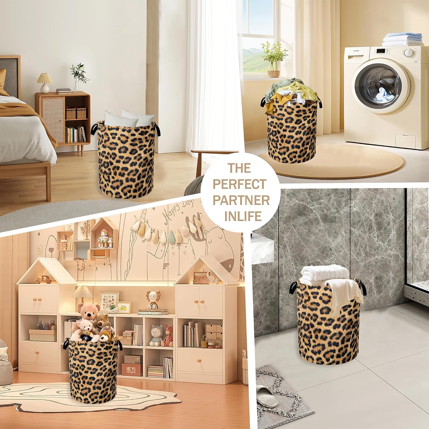 Laundry Hamper,Classic Leopard Laundry Basket,Wildlife Fur Print Portable Collapsible Laundry Room Organization Storage for Dorm Room,Nursery,Bathroom,Bedroom,16x20 Inch