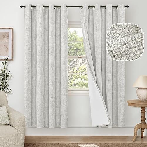 Miniatura 149 de Cortinas opacas de lino de 40 pulgadas de largo para ventana corta de cafetería, cortinas de arpillera con aislamiento térmico, bloqueo de luz