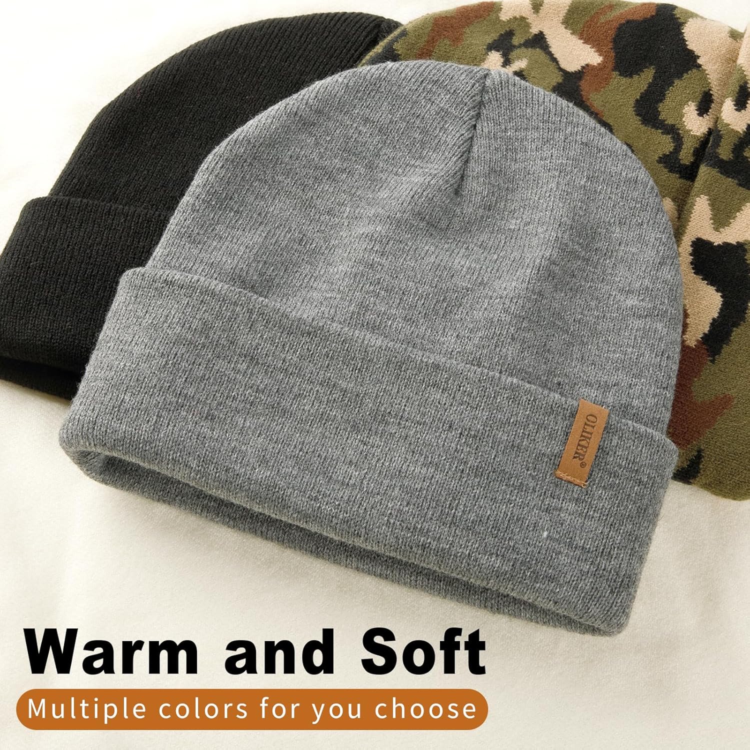 3 Pack Beanie for Men Women, Winter Double Layer Warm Knit Cuffed Hat Stylish Slouchy Skull Cap for Cold Weather - Image 3