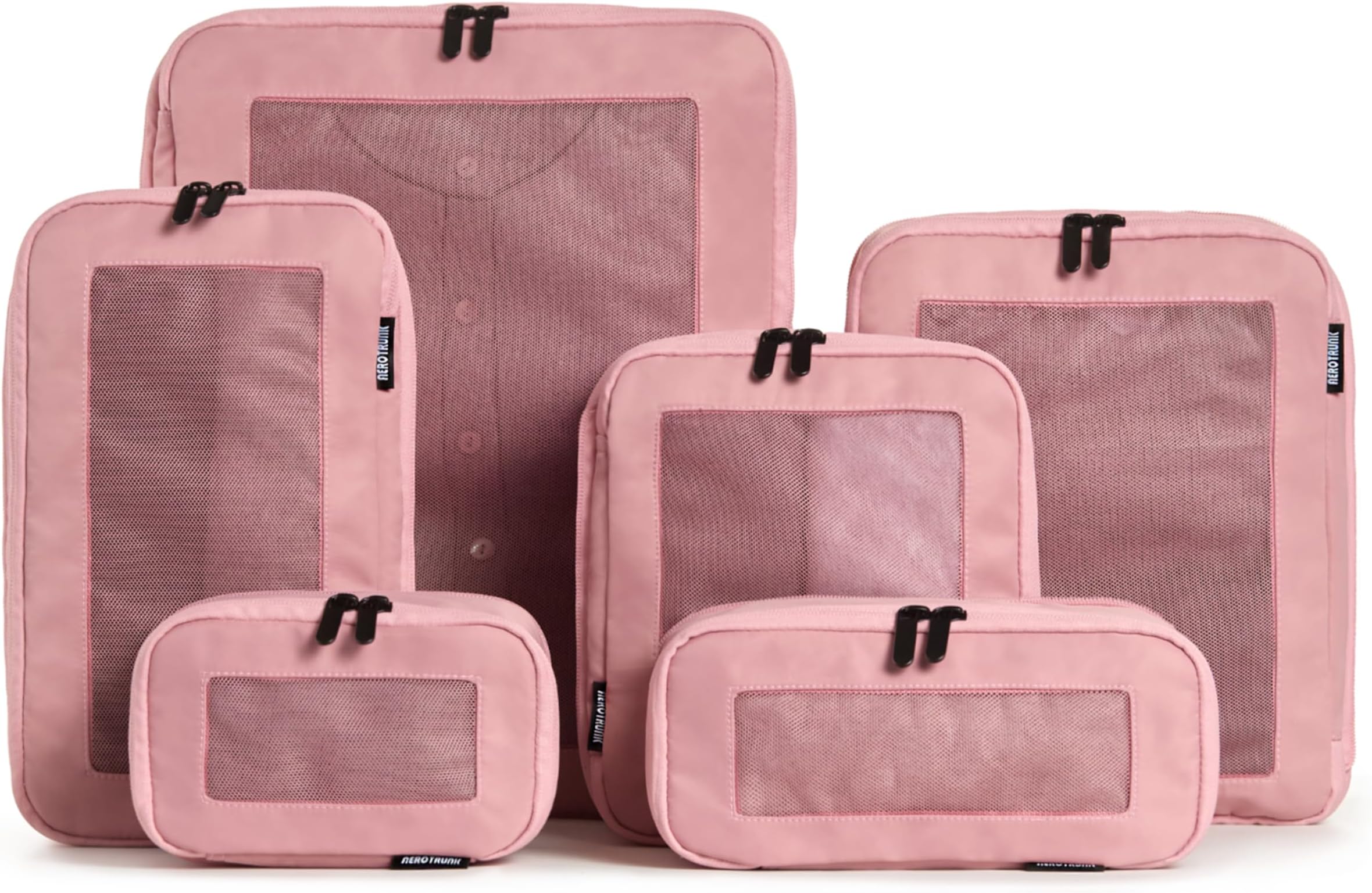 Aerotrunk Compression Packing Cubes for Travel - Luggage Organizer Bags - Double Zipper Packing Cubes for Suitcases (6-Pack, Pink)