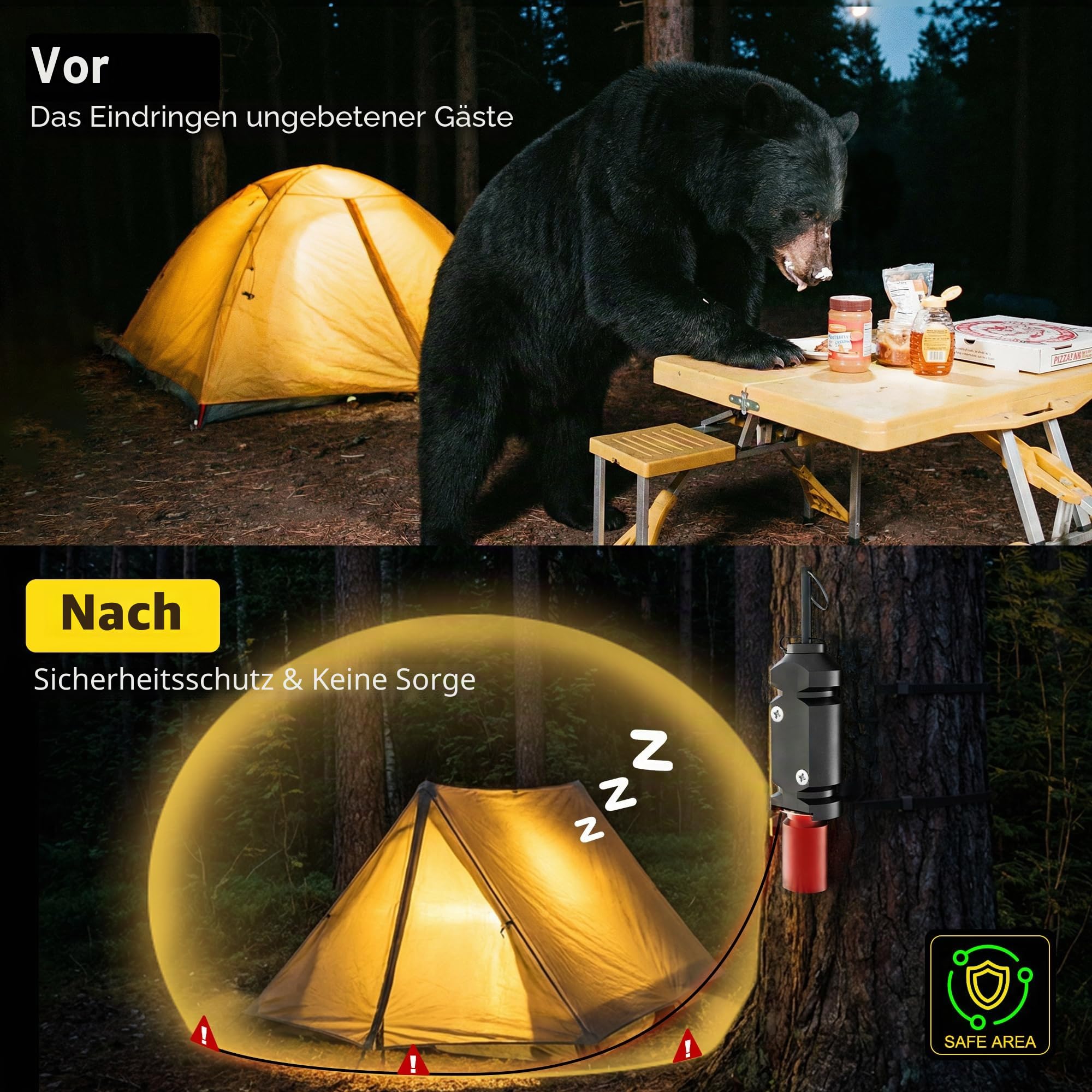2 Stück Reisealarm, Perimeter Trip Alarm, 12 Gauge Campingausflug, Drahtalarmgerät, Frühwarnsystem für Camping und Outdoor-Sicherheit/Bärenabschreckung, Campingsicherheit (Adapter nicht im
