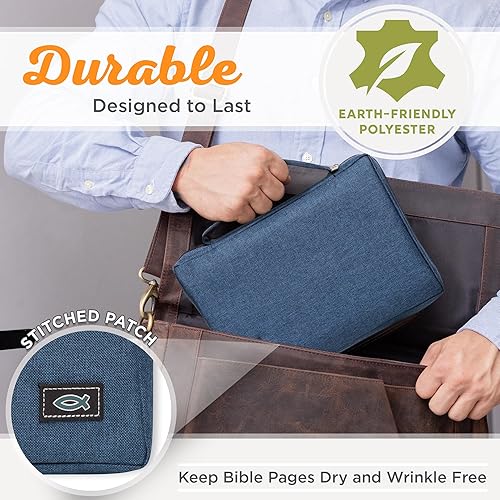Miniatura 226 de Funda de lona para hombres y mujeres con cremallera para Biblia o libro con asa. Azul marino/Be Still