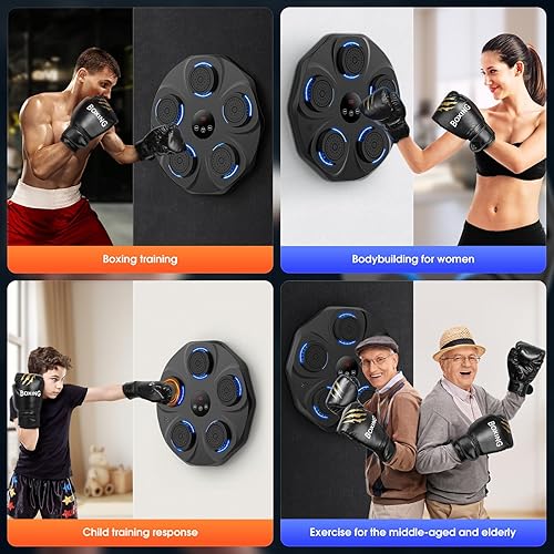 Miniatura 8 de Máquina de boxeo de música, máquina de boxeo con música montada en la pared con guantes, equipo de boxeo inteligente Bluetooth, máquina de