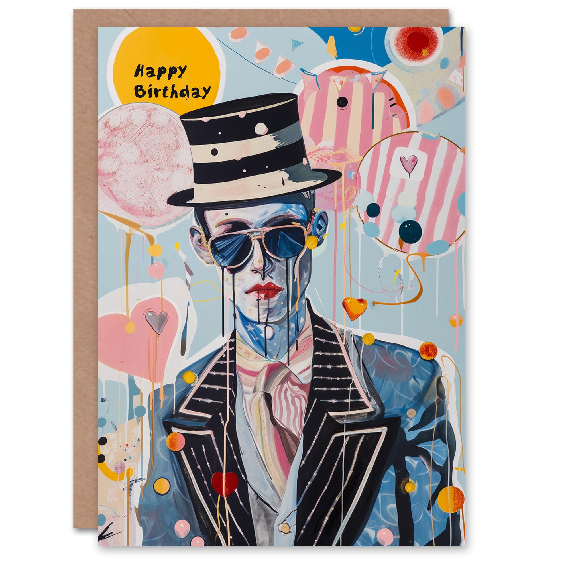 Artery8 Birthday Card Arty Portrait Clown Carnival Magic Abstract For Him Man Male Dad Brother Son Papa Grandad Greeting Card