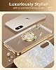 XYZ iPhone Xケース、スタンド付きiPhone Xケース、ダブルリングキックスタンド付き電話ケース レディース ガールズ キラキラ ラグジュアリー グリッター クリア 携帯電話ケース カバー ハート iPhone X/XS5.8インチ用、ゴールド