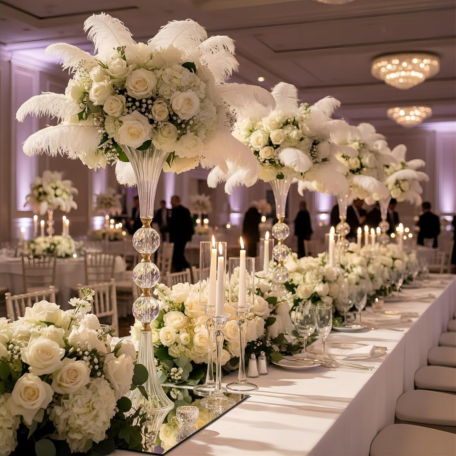 24.8" Tall Crystal Vases for Centerpieces, 2 Pcs Floral Trumpet Vases for Tables Wedding Centerpieces Bouquet Decorative, Acrylic Ribbed Flower Vase for Party Ceremony Centerpiece Dinner Event (2pcs)