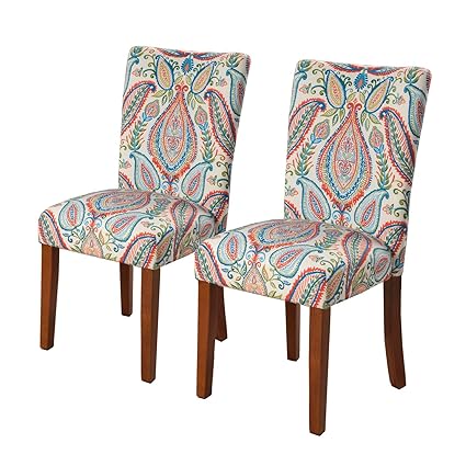 Kinfine Parsons Upholstered Accent Dining Chair, Set of 2, Colorful Paisley