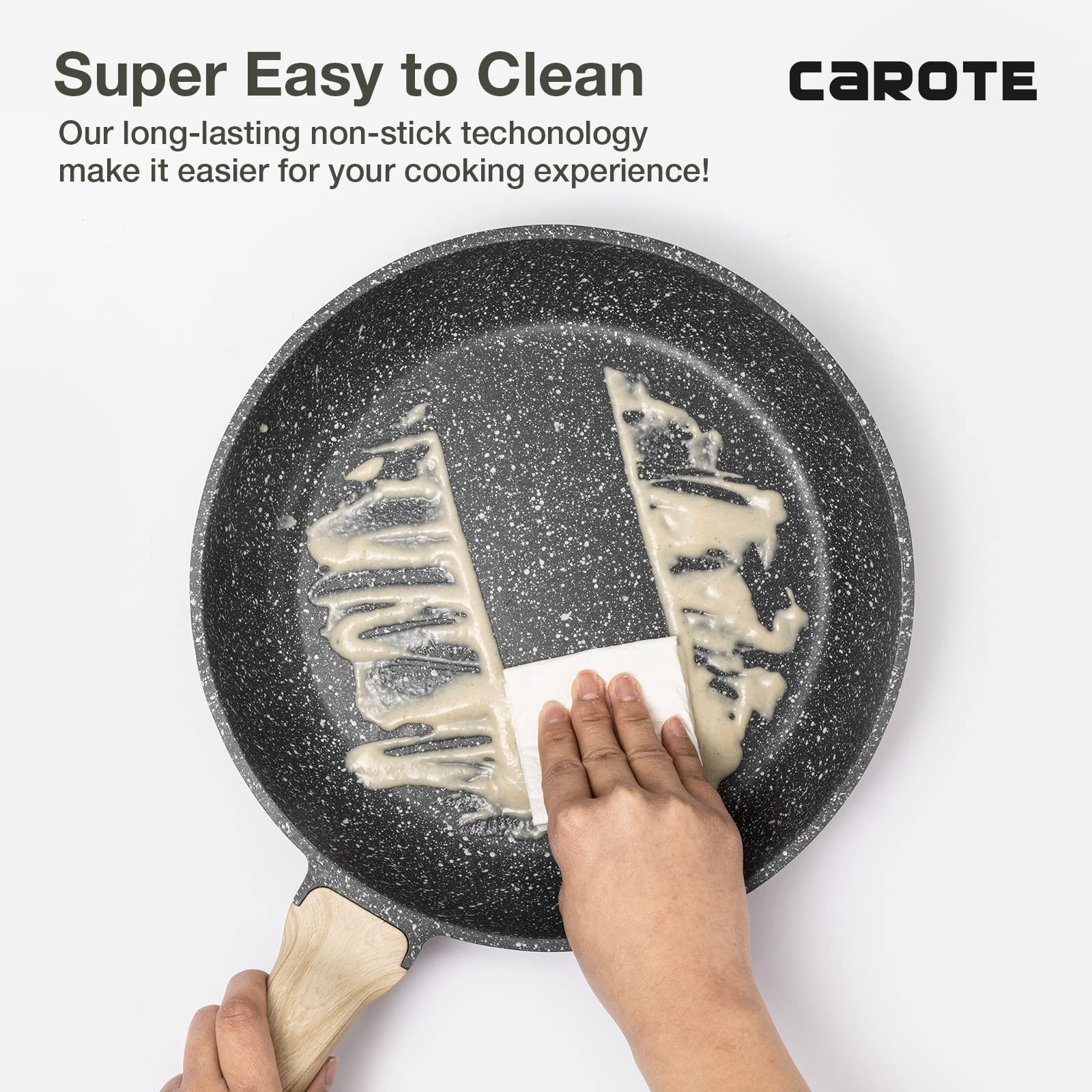 CAROTE Nonstick Frying Pan Skillet,12" Non Stick Granite Fry Pan with Glass Lid, Egg Pan Omelet Pans, Stone Cookware Chef's Pan, PFOA Free (Classic Granite, 12-Inch)