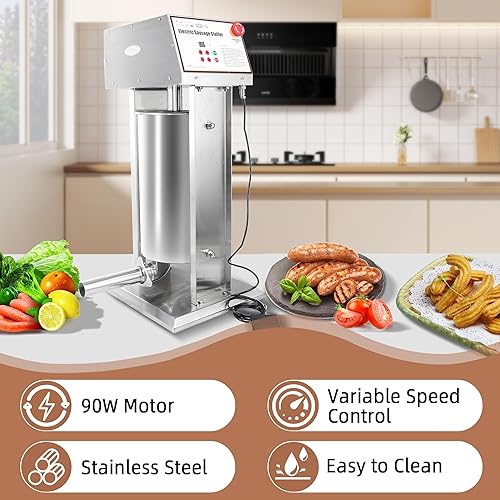 Miniatura 5 de Hakka Commercial - Máquina de llenado de salchichas eléctrica de acero inoxidable de 25 libras y máquina de llenado vertical de salchichas