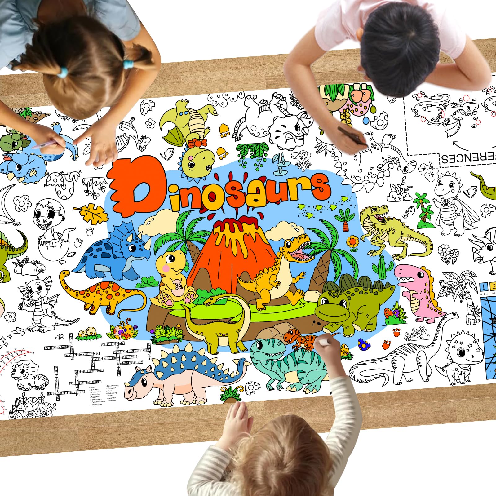 DDMYDinosaur Tablecloth Giant Coloring Poster, 72 x 35.5 Inch Drawing Paper for Kids Coloring Tablecloth for Classroom Wall Party/School Events Decoration DIY Table Cover Poster for Kids