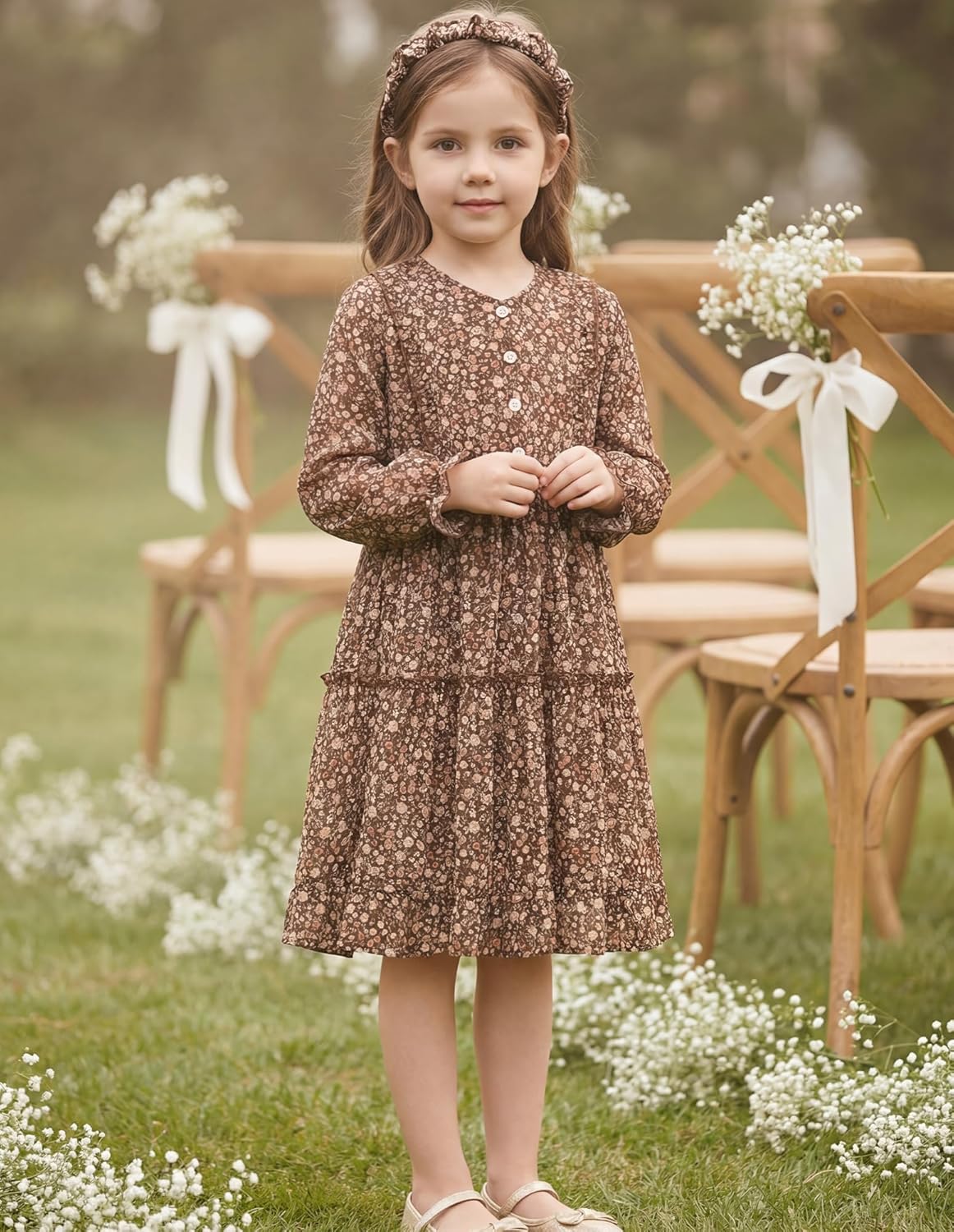 GRACE KARIN Girls V-Neck Floral Dresses 6-14Y Kids Long Sleeve Casual Fall Winter Christmas Holiday Hawaiian Flower Dress - Image 2